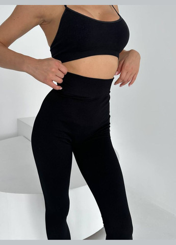 Черные демисезонные женские леггинсы с высокой посадкой No Brand