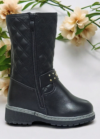 Черные повседневные зимние сапоги зимние для девочки на меху 2089 черные CSCK.S