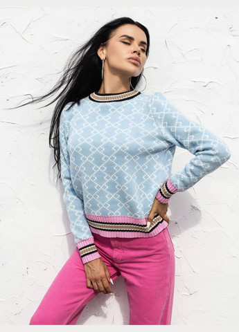 Жіночий светр із бавовни блакитного кольору з візерунком р.42/46 405080 New Trend (285711719)