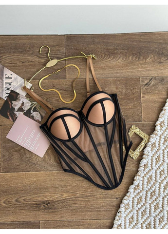 Жіночий -топ на бретелях чорно-бежевий No Brand корсет (370382264)