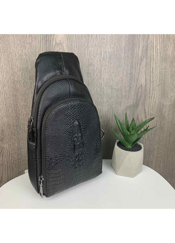 Мужские кожаные бананки Крокодил рептилия сумка на грудь из натуральной кожи барсетка черная для мужчин стильная сумка-слинг ProDobro (363136483)
