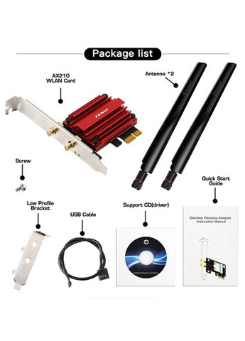 УЦИНКА! Сетевая карта WiFi+Bluetooth 6E AXE3000. Wifi 2.4G/5G/6G, Bluetooth 5.3 (Intel AX210) Fenvi (347642550)