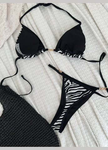 Чорно-білий літній ефектний купальник із трендовим зебровим принтом роздільний No Brand