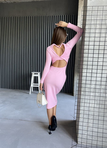 Розовое повседневный приталенное платье с открытой спинкой силуэтная Україна однотонное