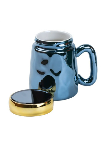 Чашка керамічна 450 мл у дзеркальній глазурі з кришкою, синій TS Kitchen (323160116)