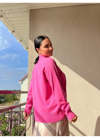 Рожевий демісезонний светр жіночій a-n 1066 тонкий оверсайз широкий високий комір No Brand