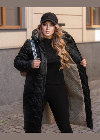 Черная женское зимнее пальто черное ромб размер 54/56 386144 New Trend