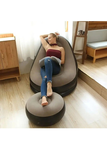 Надувное кресло диван с пуфом флокированным покрытием насосом максимальной нагрузкой 100 кг 116х88х83 см (480497-Prob) Бежевое Unbranded (336434315)