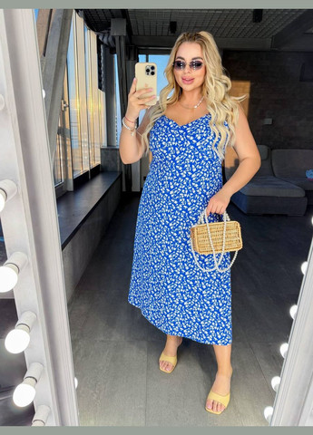 Синее повседневный платье No Brand с цветочным принтом