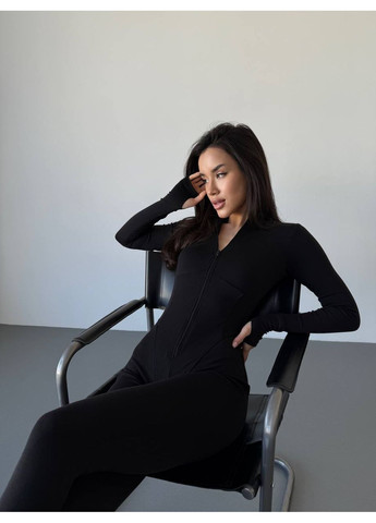 Жіночий трикотажний комбінезон Asi.Store.ua комбінезон-брюки чорний спортивний, повсякденний, вечірній, кежуал трикотаж