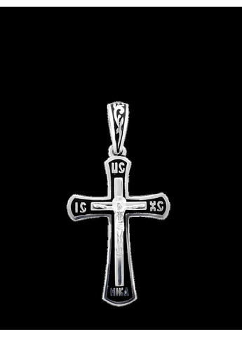 Крестик серебряный с цветной эмалью и распятием посередине Каштан (342334608)