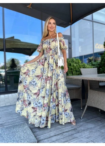Желтое праздничный, кэжуал женское платье праздничное а-силуэт Style Point с цветочным принтом