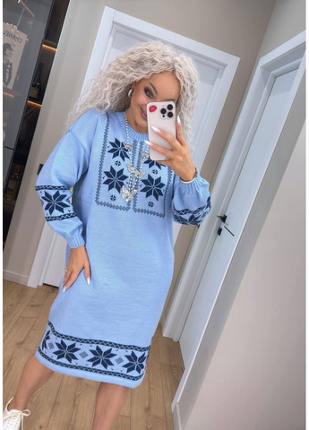 Голубое праздничный, повседневный женское платье No Brand с геометрическим узором