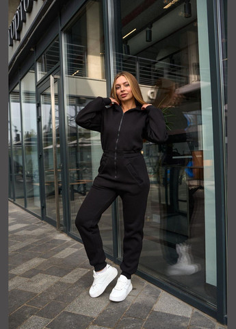 Стильний молодіжний комбінезон з вушками No Brand комбінезон-брюки чорний спортивний, повсякденний, кежуал фліс, тринитка