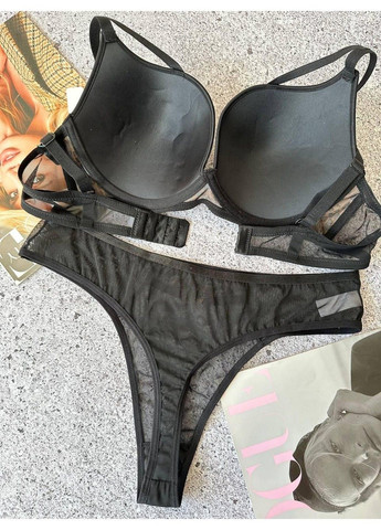 Коричневый комплект бюстгальтер поролон c с косточками + прозрачные стринги леопардовый CHLX