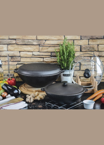 Чугунная сковорода WOK с крышкой-сковородкой 8 л Brizoll (322732324)