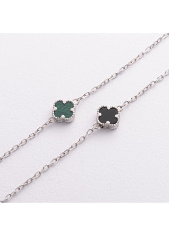 Серебряное колье Клевер (оникс, малахит) 181352 80 80 Oniks (350612910)