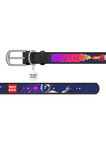 Нашийник для собак шкіряний Design з "Космос. Ракета" M Ш 20 мм Д 30-39 см Чорний WAUDOG (322328131)