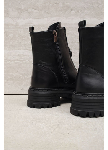 Осенние женские демисезонные кожаные ботинки чёрного цвета на высокой подошве (отшив 3 дня) Paradize