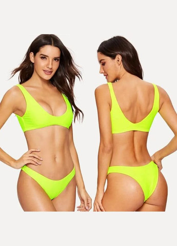 Салатовый летний раздельный купальник фитнесс с трусиками танга s m l (44 46 48) салатовый неон Po Fanu