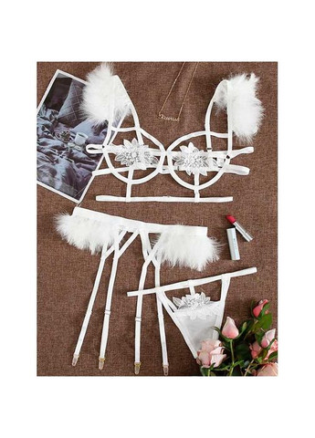 Білий демісезонний ефектний еротичний комплект з підв'язками для панчіх - білий еротична білизна -