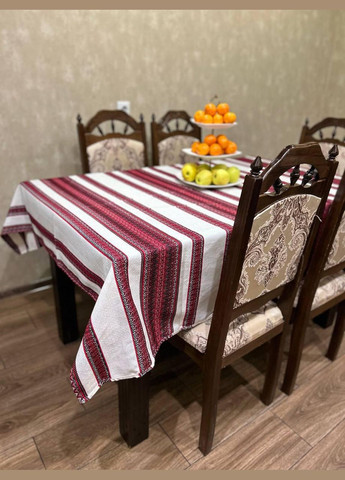 Льняная скатерть с орнаментом 150х180 Белый с красным (П4К-skatert-dom-001-02) No Brand (323160838)