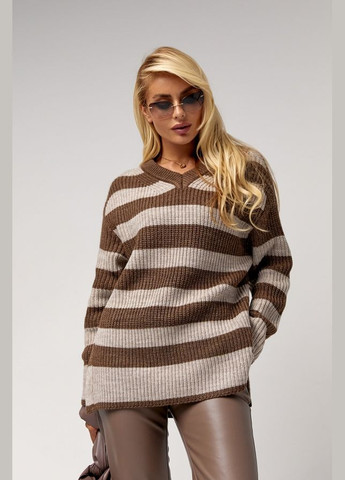 Коричневий демісезонний жіночий смугастий джемпер з напіввовни (2524) Triko Bakh