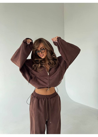 Жіночий спортивний костюм із замші: кофта з капюшоном + широкі штани MonCher (361146190)