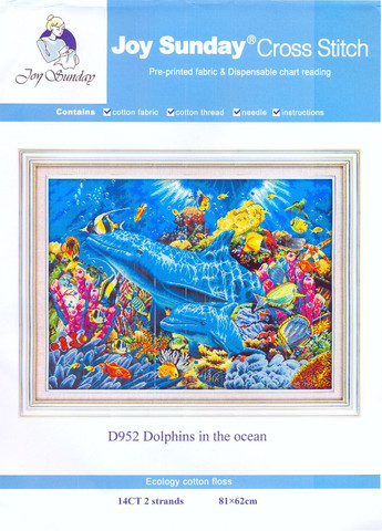 Набір для вишивання за нанесеною на канву схемою "Dolphins in the ocean". AIDA 14CT printed, 81*62 см Joy Sunday (313613337)