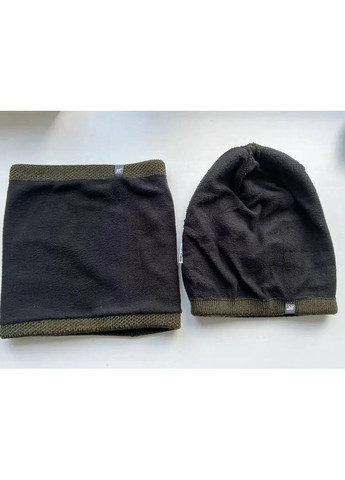 Чоловічий зимовий комплект шапка-хомут хакі, в’язаний набір 56–60 см з акрилу на подвійній флісовій підкладці No Brand (363052223)