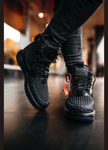 Чорні Зимовий кросівки зимові чоловічі nike lunar force 1 duckboot winter black fur | найк дакбут високі чорні з хутром No Brand