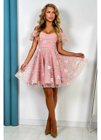 Рожева коктейльна сукня "ніжний гіпюр" 24036 рожева Tanita-Romario