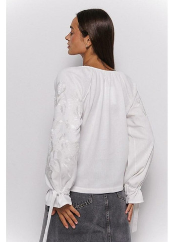 Біла жіноча вишиванка льон з вишивкою дерево життя гладдю довгий рукав mkar35177 Arjen (361205596)