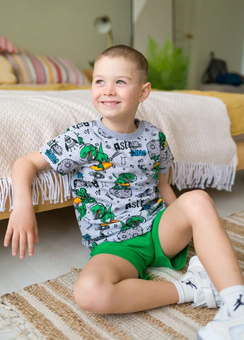 Комбінований літній комплект для хлопчика на літо футболка і шорти динозавр No Brand