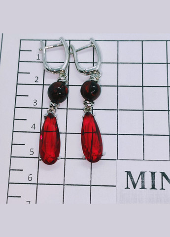 Сережки 3173 з натурального бурштину відтінок бордовий MINOV (316470509)