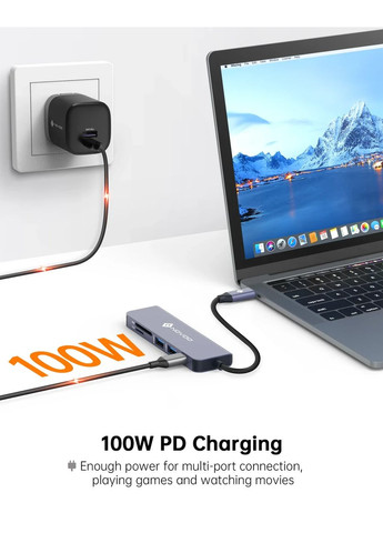 Док-станция Хаб USB-C R6 PD 6в1 с адаптером HDMI 4K 2 порта USB 3.0 устройство для чтения карт Micro SD слот для карт TF NOVOO (364462127)