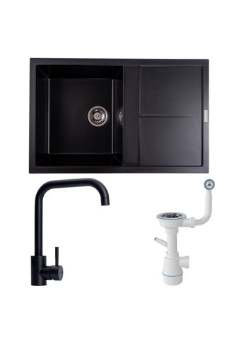 Мийка гранітна 7950 SELENA (чорна) + сифон 1041 + змішувач BG77 (чорний) Valeso (362209957)