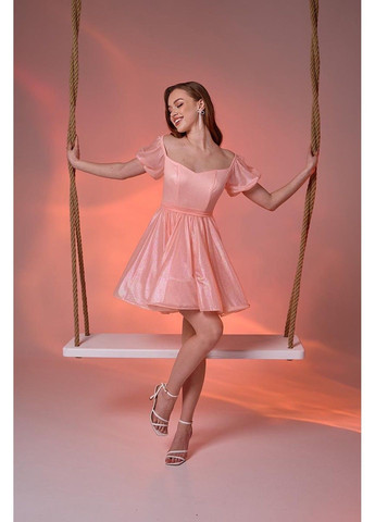 Персикова коктейльна сукня перлинний шифон 24023 персикова Tanita-Romario
