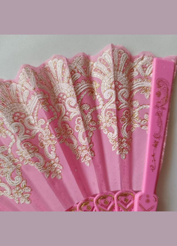 Віяло виконане в рожевому кольорі з золотистим мереживним візерунком No Brand (342065211)