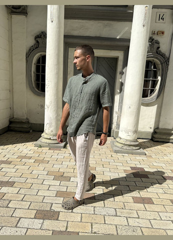 Бежевые праздничный, классические, повседневный, пляжный летние классические брюки Puro Lino