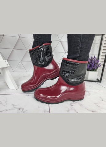 ботинки полусапоги резиновые утепленные на флисе непромокаемые бордо, марсала (23,5 см) sp-2825 No Brand