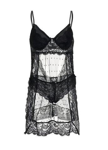 Прозрачный ажурный пеньюар с разрезами на бедрах соблазнительная ночка сорочка с мягкими чашечками и трусиками в комплекте Cindylove (332998123)