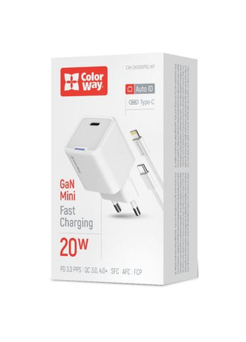 Зарядное устройство C101D GaN Mini 20W PD PPS USB-C + cable USB-C to Lightning white (CW-CHS059PDL-WT) Colorway C101D GaN Mini 20W PD PPS USB-C + cable USB-C to L (370018492)