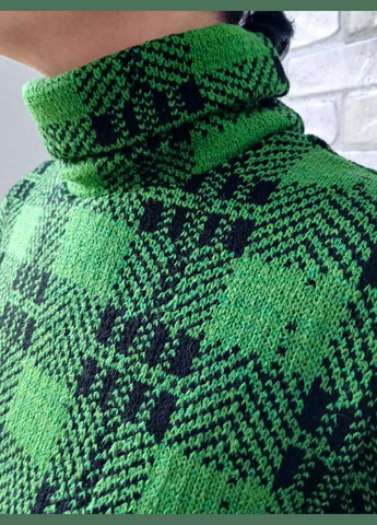 Жіночий теплий в'язаний зимовий костюм у клітку, водолазка з широкими штанами, зелений акрил в'язка No Brand (315701313)