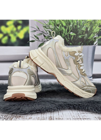 Зимние ботинки женские зимние violeta бежевые с искусственным мехом на платформе Fashion из искусственной кожи