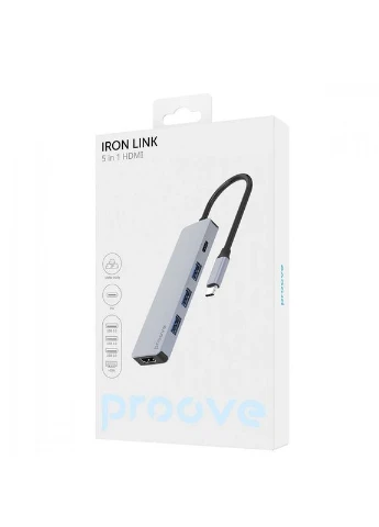 Type-C-Хаб Iron Link 5 в 1 (3*USB3.0 + Type C + HDMI) silver Proove (397307766)
