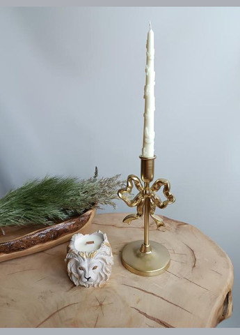 Подсвечник чугунный с бантом, золотистый, высокий, тяжелый 450 г No Brand (336381468)