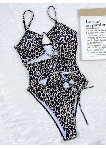 Коричневый купальник сдельный монокини sweet со шнуровкой леопардовый коричневый монокини No Brand