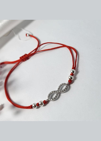 Срібний Червоний браслет Оберіг Знак Нескінченність з Білими каменями срібло 925 проби Родоване 75155б 1.18г Nobrand (363969343)