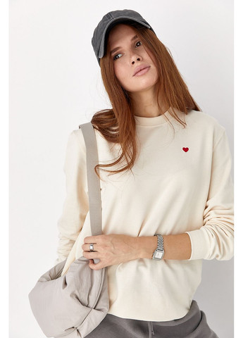 Кремовый свитшот свободного кроя сердечки вышивка (354780545)